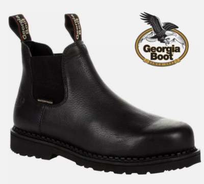 Georgia Men Giant Revamp Waterproof Chelsea Work Boot, Wide Width, BLACK