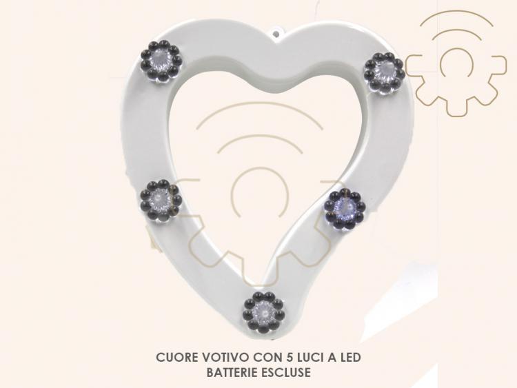Cuore Votivo Con 5 Luci Led Per Tombe Cimitero Cari Familiari dfh