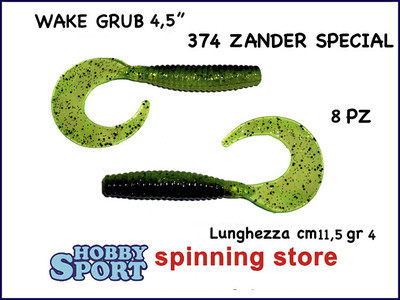 WAKE GRUB 4,5" COL. 374 ZANDER SPECIAL VERMONE CODA PIATTA SPINNING LAGO 8 PZ