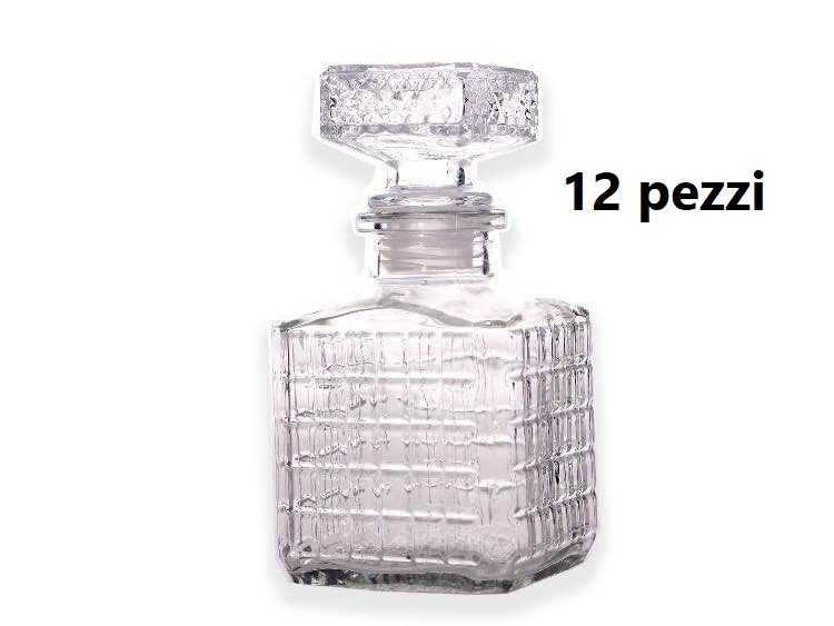 Set 12 Pezzi Bottiglia Decorata Vetro Liquori Bevande Cubo 166ml sus