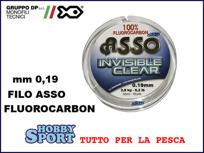 FILO FLUOROCARBON ASSO INVISIBLE CLEAR 50 MT DIAM. 0,19 MM  TEST 6.2 LB 2.8 KG