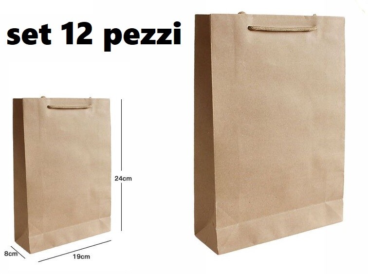 Set 12 Pezzi Buste Borsa Da Regalo Sacchetti Cartone 24x19x8cm dfh