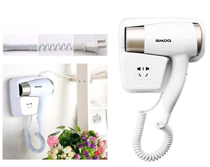 Asciugacapelli Phon Da Parete Muro Bagno Hotel Albergo 1500W GW-6142 Presa cir