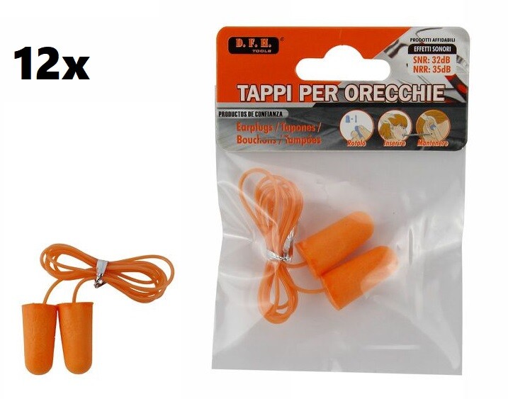 Set 12 Paia Coppie Tappi Orecchie Protezione Udito Antirumore Lavoro 32db dfh