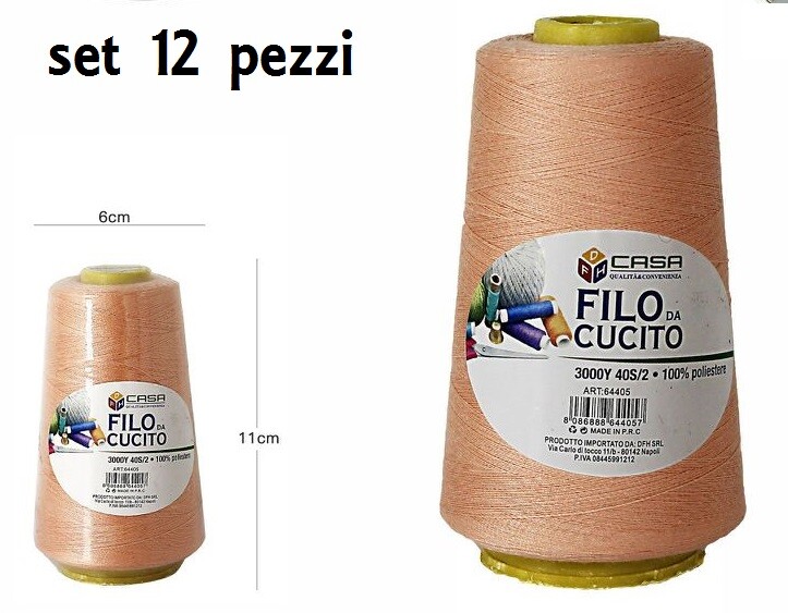 Set 12 Pz Filati A Cono Filo Poliestere Cucito 3000Y 40S/2 Pesca 64405-24 dfh