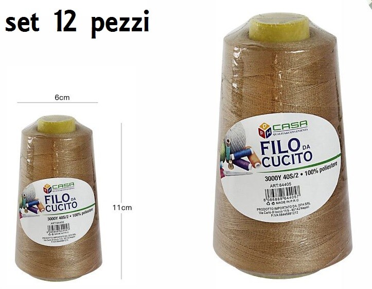 Set 12 Pz Filati A Cono Filo Poliestere Cucito 3000Y 40S/2 Rame 64405-38 dfh