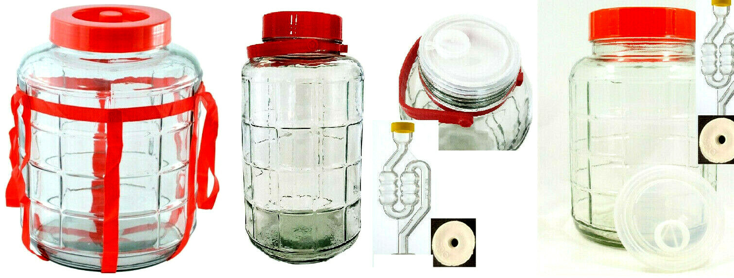 Glas mit Gärsystem Gärbehälter Glasballon Weinballon Fermentation von 3 - 25 l  