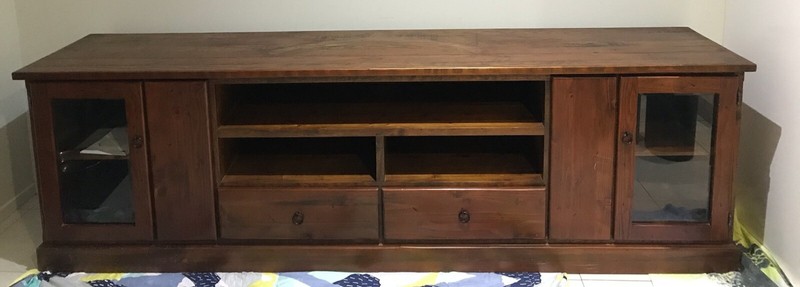Solid Hardwood Tv Cabinet W Display Cupboard Drawers And Dvd