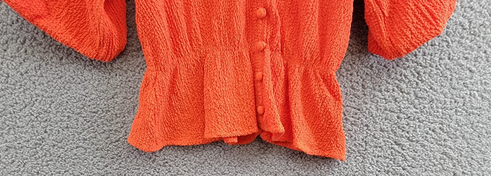 Sanctuary Textured Button-Front Peplum Top Women's XS Spicy Orange Elbow Sleeve - Picture 4 of 18