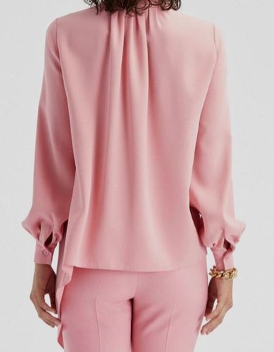 Pre-owned Oscar De La Renta $1590  Women's Pink Silk Balloon Sleeve Blouse Top Size 14