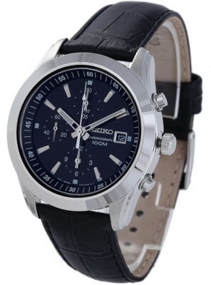 Pre-owned Seiko Chronograph 100m Leather Strap Men's Watch Snda87p2