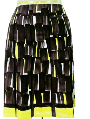 PER SE ''Concerto' Silk /Linen Skirt Womens 6 Brown Yellow Lined Knee Length NEW