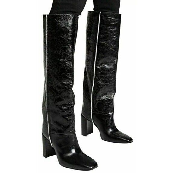 Pre-owned Rag & Bone $995  Aslen Tall Crinkle Leather Boots In Black Size:38.5 (us 8.5)