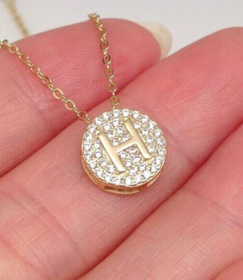 1Ct Round Lab Created Diamond Initial ''H'' Letter Pendant 14K Yellow Gold Plated