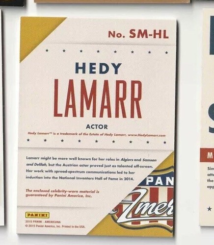 Hedy Lamarr 2015 Panini Americana Star Materials Swatch card #SM-HL