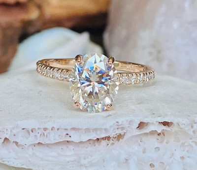 1.5Ct Oval Cut Moissanite Tulip Setting Classic Engagement Ring Rose Gold Plated