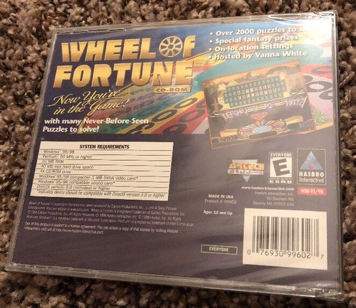 Wheel Of Fortune PC CD-ROM Vintage Video Game 1998 Hasbro 1st Edition Sealed New