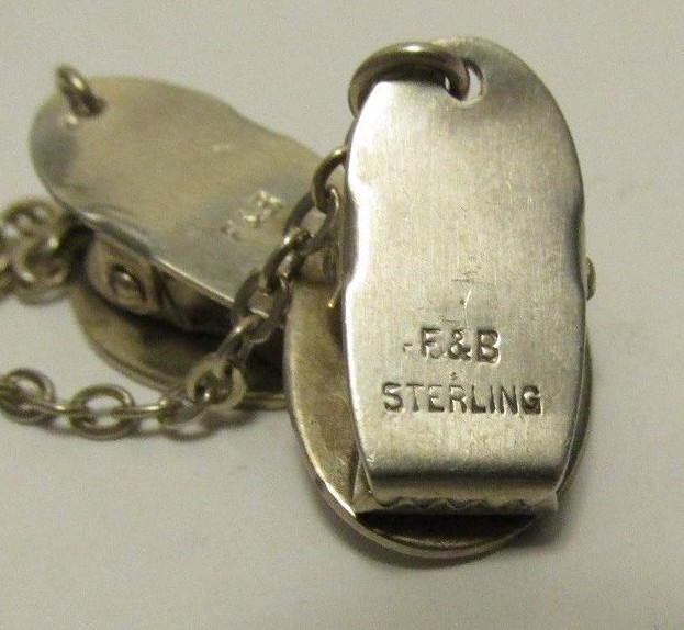 Antique Sterling Silver BABY BIB CLIPS Sweater Clips Monogram J Etched Ovals F&B