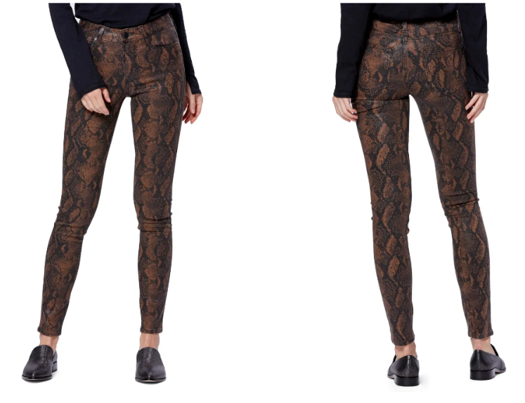 

NEW PAIGE Коричневые эластичные джинсы со змеиным покрытием Transcend Hoxton Ultra Skinny  10, Коричневый