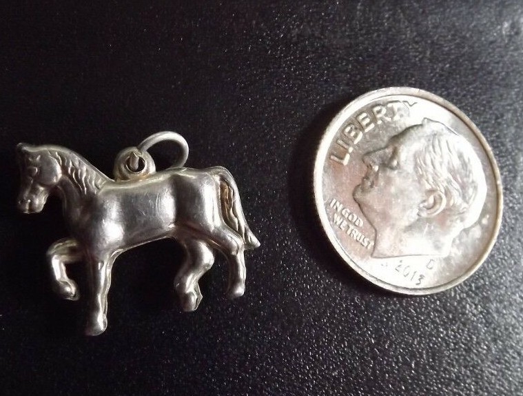 Vintage 3D Horse Sterling Silver Bracelet Charm Link Dangle Pendant 1940's