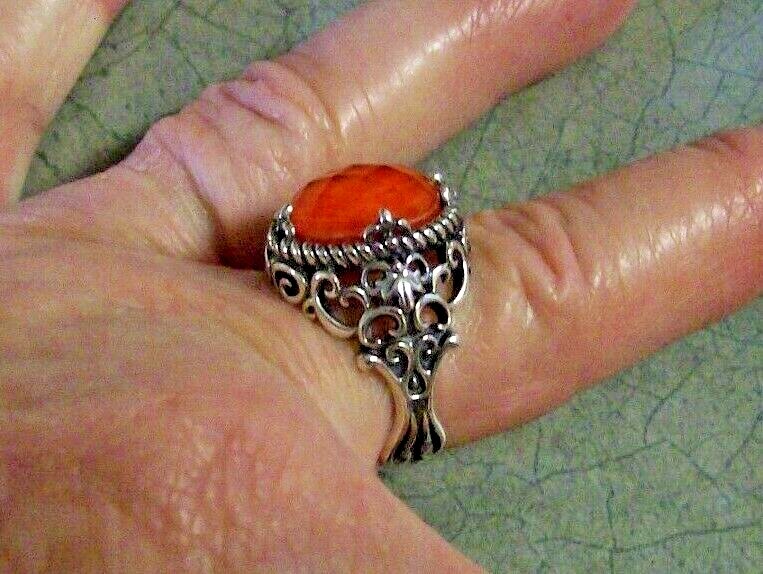 CAROLYN POLLACK RED CORAL DOUBLET RING SIZE 8