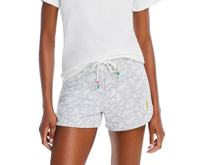 AQUA Camp Bandana Print Lightning Patch Shorts Women's XS Gray Paisley Pull On - Picture 1 of 17