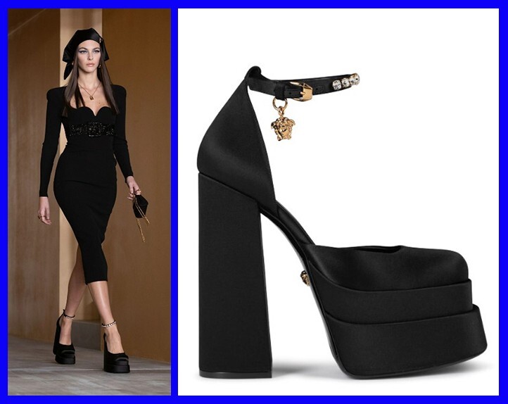 サンダル・ミュール VERSACE Black Satin Medusa Aevitas Sandals Versace Medusa Aevitas satin platform sandals Versace