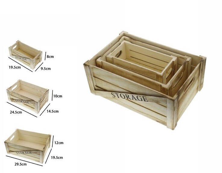 Set 3 Contenitori Box Scatole In Legno Naturale Storage Varie Dimensioni dfh