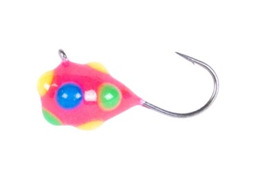 Clam Confetti Drop 1/16 oz - Pink Multi Color Glow Dot - Ice Fishing Jig