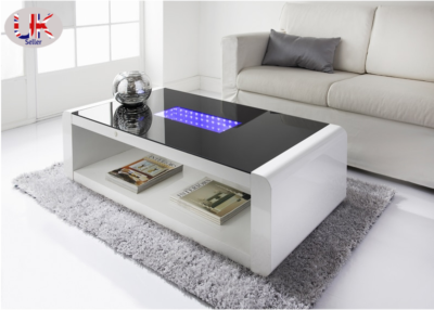 White high gloss coffee 2024 table with led lights