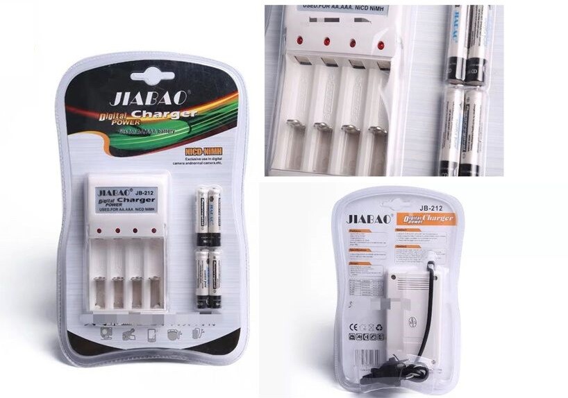 Carica Batterie Pile Stilo Ministilo AA AAA JB-212 + 4 Pile RIcaricabili cir