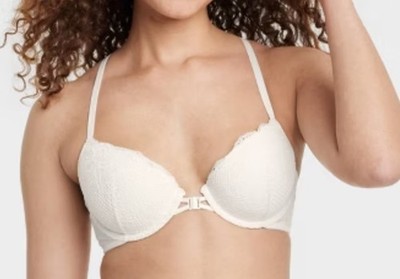 NWT~ Auden sz 34D White Fishnet Lace Racerback front close Bra plunge