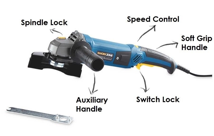 Workzone 1200W Angle Grinder Variable Speed Control + Carbon Brushes
