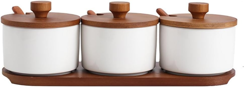 Ceramic Spice Jars,Household Spice Box Combination Set,With Bamboo Lid and Spoon