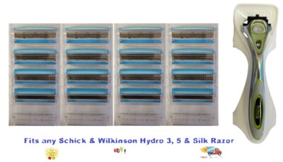 16 Schick Hydro 3 Razor Blades Refills Free Metal Handle Cartridges Fits Silk5 8