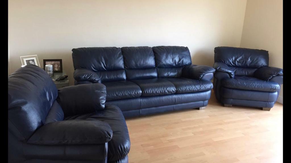 Navy Blue Leather Sofa And Chairs In Colinton Edinburgh Gumtree