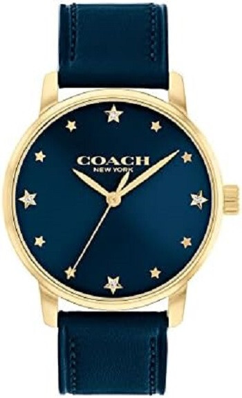 COACH ネイビー スポーツウォッチ Coach Grand Gold Navy Blue Dial & Navy Blue Leather Strap Women's
