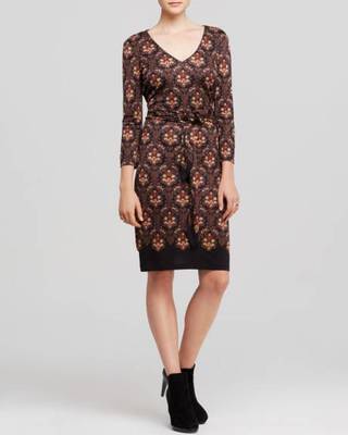 Tory Burch Tory Navy Damask Engineered Print Tilda L/S Silk Dress $450 NWT XS