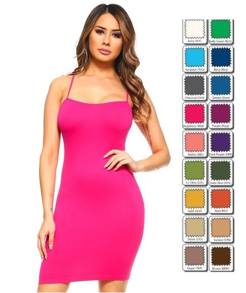 Women Seamless Long Cami Body-con Mini Tunic Dress Camisole Tank Top Slip