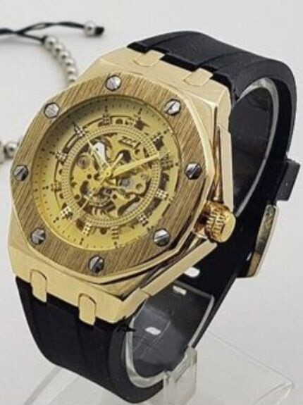 Orologio Polso ZCC 4407 Uomo Automatico Elegante Casual Dorato Oro lac