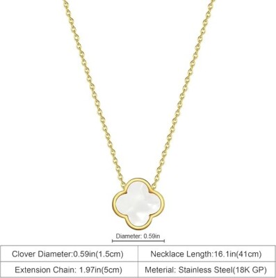 Four Leaf Clover Necklace for Women   Dainty Mother of Pearl White Lucky Clov...