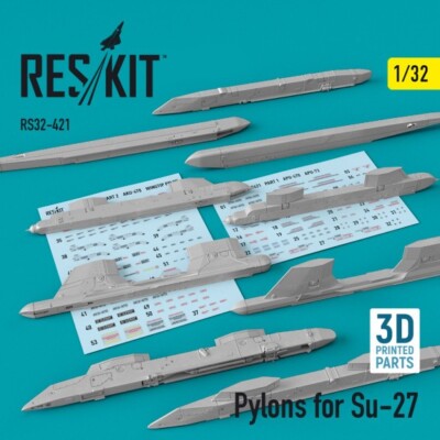 ResKit RS32-0421 Scale 1:32 Pylons for Su-27 for plastic scale model kit