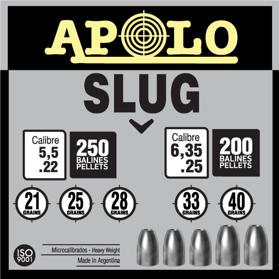 Apolo Slug Air Gun Pellets, Heavyweight Hollowpoint Slug Rifle Pellets .22 | .25