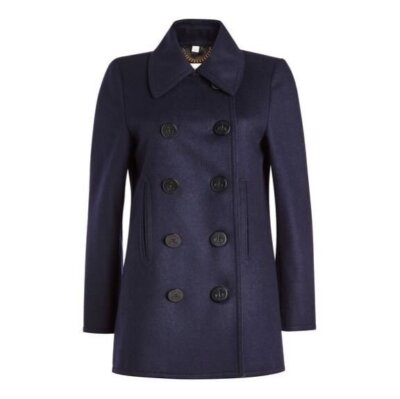 Pre-owned Burberry Kingsvale Pea Coat Wool Cashmere Navy Blue $950 2 Us