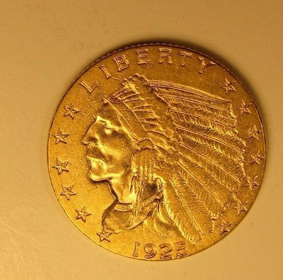 1925-D $2.50 Indian Quarter Eagle Gold Coin, Choice AU