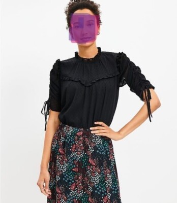 Ann Taylor Loft Clip Ruffle Tie Sleeve Top Women's Blouse ~ Large ~ NWT