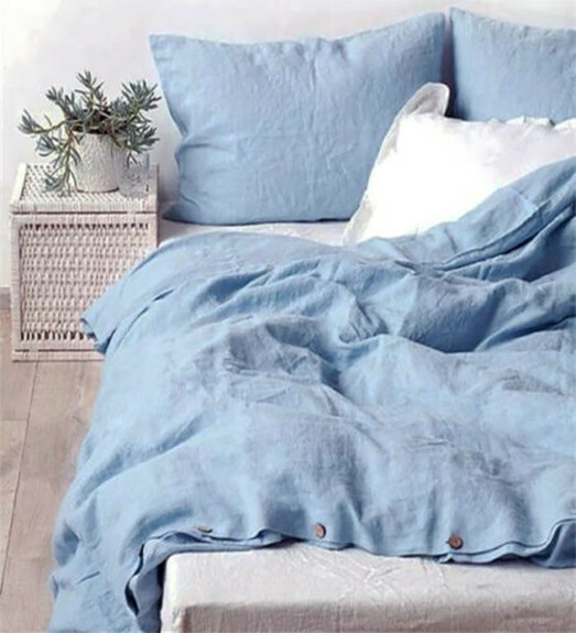 100% Leinen Bettwäsche 155x220+80x80 cm Blau Bettwäschegarnitur  Flachs Neu