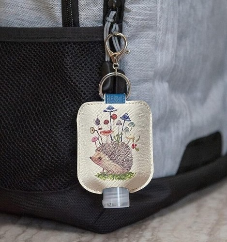 Holder W Travel Bottle Refillable -hedgehog & Mushrooms Key Chain