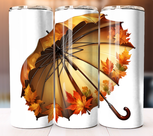 Fall Autumn Umbrella Tree Tumbler 20 oz Skinny Cup Mug Lid S