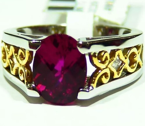 Vintage 2.52CT 18K Gold Natural Rubellite Tourmaline Diamond Engagement Ring